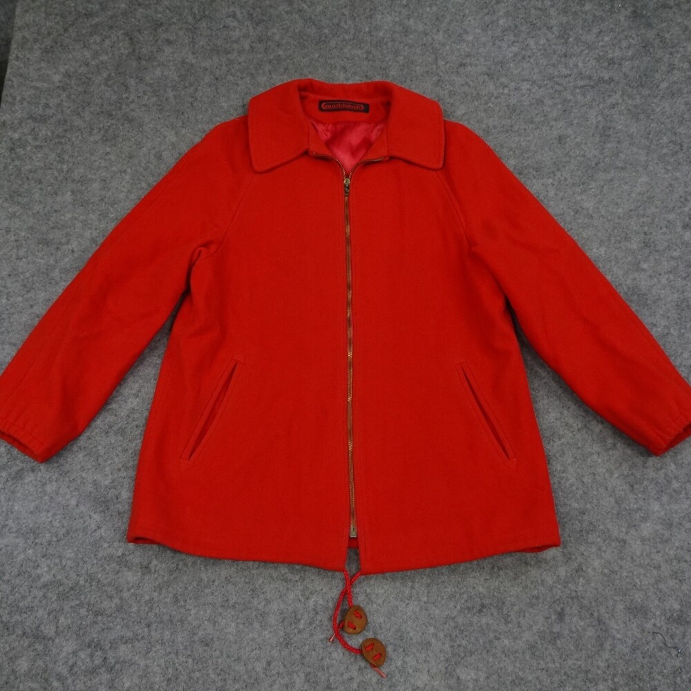 Vintage Mackintosh Jacket Womens 12 Red Solid Wool Overcoat Full Zip Winter